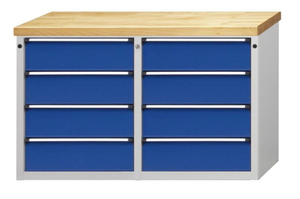 Armoire latérale ANKE; 1280x650 mm; RAL 7035/5010; Hêtre plaque solide; 4 tiroirs gauche; Droite 4 tiroirs