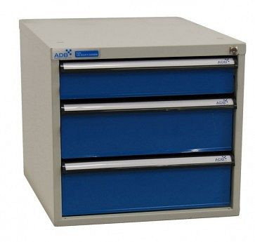 Boîte à tiroirs ADB avec trois tiroirs, dimensions extérieures du corps : HxLxP : 500mm x 535mm x 700mm, corps : bleu clair, 52533