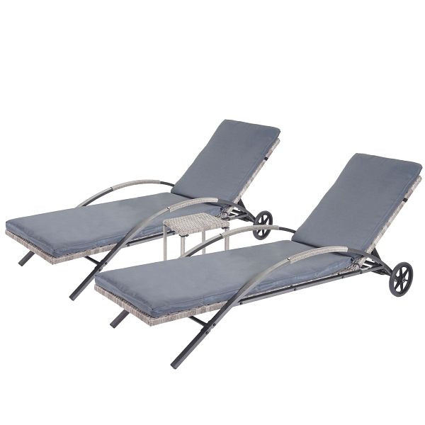 Ensemble de 2 chaises longues Mendler HWC-E27, chaise longue de relaxation, chaise longue de jardin, rotin poly, coussins gris gris foncé, 65285
