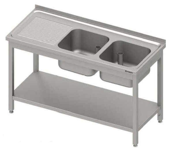 Meuble évier Stalgast avec base 1000x600x850 mm, avec deux bacs avec dosseret, soudé, VST10623A