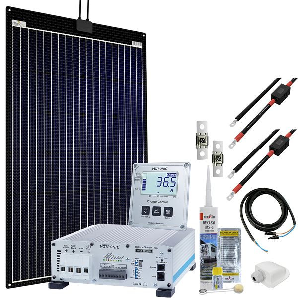 Système solaire pour camping-car Offgridtec mTriple Flex L avec 1 chargeur triple 160 W 45/30/350 VBCS et écran de contrôle de charge 1247, 4-01-010410-001