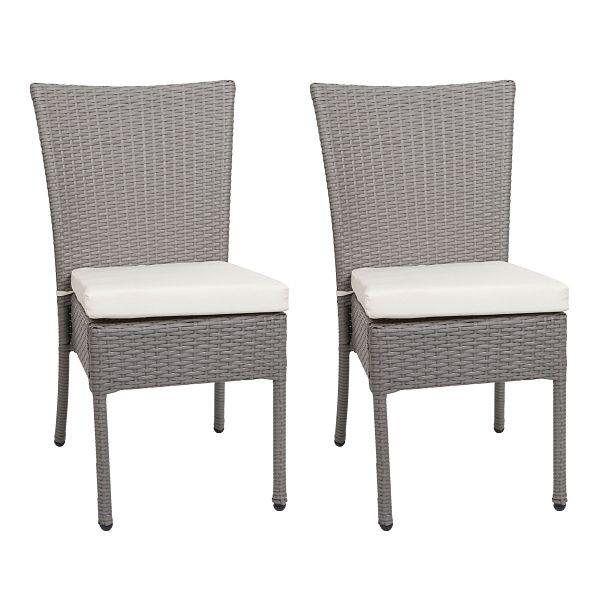 Ensemble de 2 chaises en polyrotin Mendler HWC-G19, chaise de balcon, chaise de jardin, empilable, gris, coussin crème, 97139