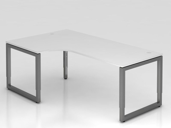 Hammerbacher table d'angle pied O carré 200x120cm blanc/graphite, forme d'angle 90°, peut être monté à gauche ou à droite, VRS82/W/G