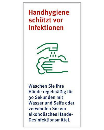 Panneau DENIOS "L'hygiène des mains protège contre les infections", feuille 70 x 150 mm, 273-309