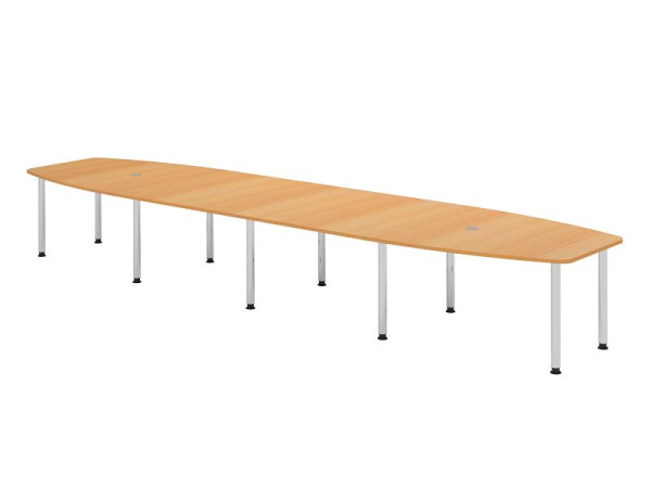 Table de conférence Hammerbacher KT52C, 520 x 130 cm, plateau : hêtre, épaisseur 25 mm, cadre de dix pieds chromé, tube rond 6 cm, hauteur de travail 72-74 cm, VKT52C/6/C