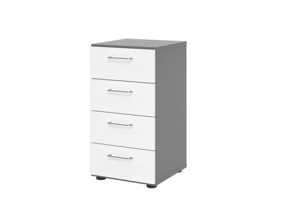Armoire à tiroirs Hammerbacher 2OH, 4 tiroirs 924S4 BS, corps : graphite / façade : blanc, 40x41,7x74,8 cm (LxPxH), 4 tiroirs, poignée en métal BS, V924S4/G/W/BS