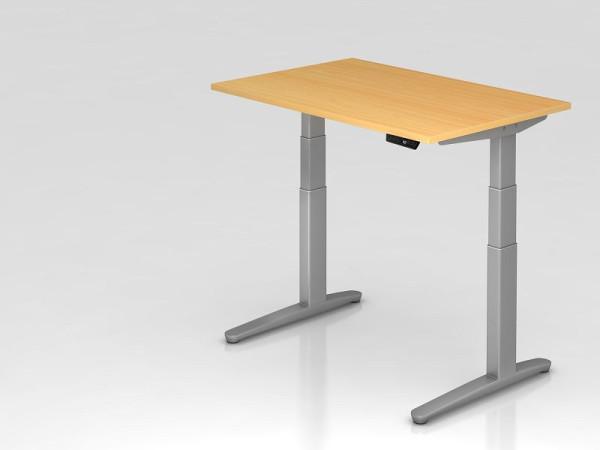 Hammerbacher bureau assis-debout électrique 120x80cm hêtre/argent, forme rectangulaire, VXBHM12/6/SS