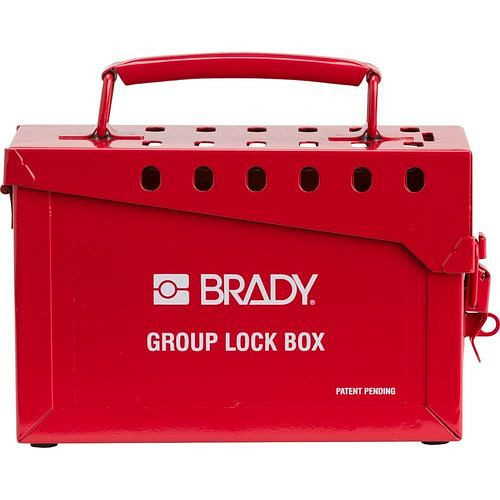 Coffret de serrure de groupe DENIOS rouge, en métal, pour jusqu'à 40 cadenas, 311848