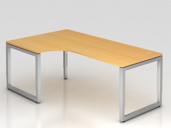 Table d'angle Hammerbacher pied O carré 200x120cm 90° hêtre, forme d'angle 90°, peut être montée à gauche ou à droite, VRS82/6/S