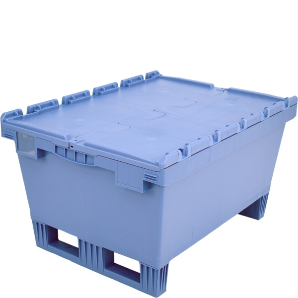 BITO conteneur réutilisable MB couvercle/barre/skid /MBD86321RKufe 800x600x323 bleu pigeon, couvercle nervuré fond skid, C0402-0048