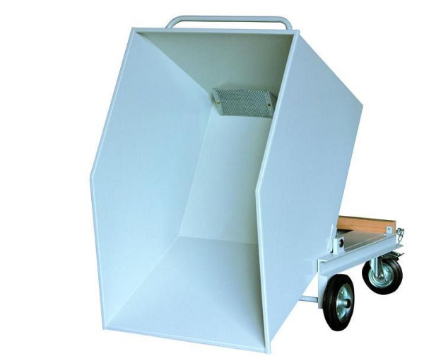 Chariot à caisse en tôle KLW, avec conteneur basculant entièrement soudé, y compris passe-fourches, robinet de vidange, tamis en tôle perforée et dispositif de verrouillage, 8615-6050-620L