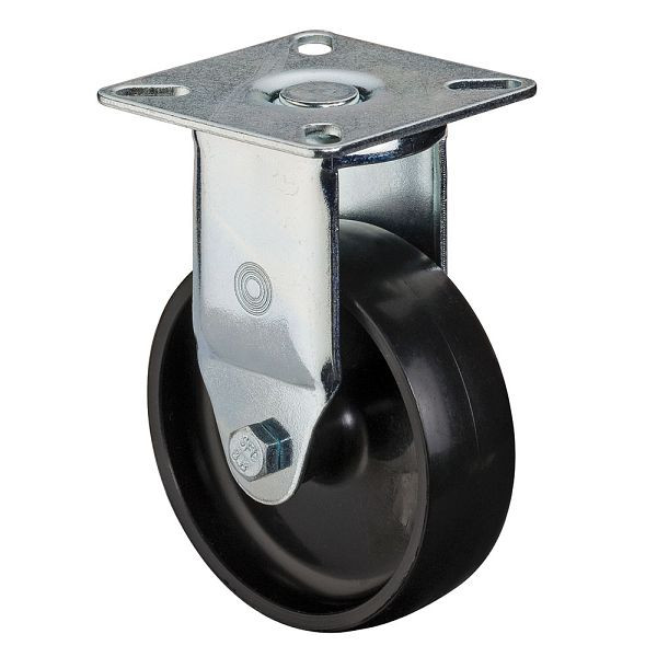 Rouleau d'appareil BS rollers, plaque, largeur de roue 23 mm, roue Ø 75 mm, capacité de charge 50 kg, plastique noir, roulement lisse, lot de 8, A310.A90.075