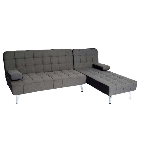 Mendler canapé-lit HWC-K22, canapé d'angle canapé, surface de couchage gauche/droite fonction couchage, tissu/textile gris foncé, noir, 89562+89729