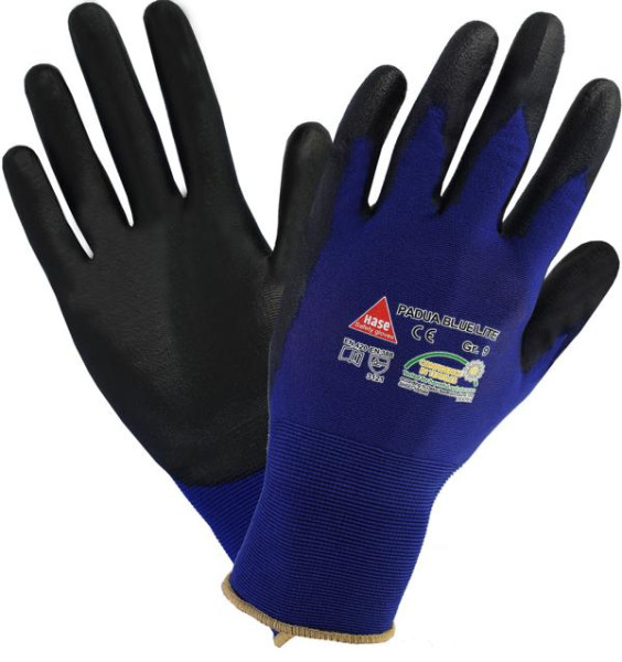Hase Safety PADUA Blue Lite, gants de sécurité à 5 prises, nylon/PU, taille : 10, PU : 12 paires, 508280-10