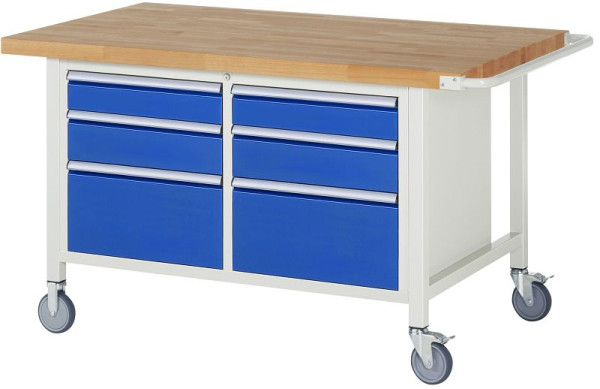 Établi mobile RAU série 8000, conteneur à double fond (6x tiroirs), 1500x880x900 mm, 05-8475A2-159B4S.11
