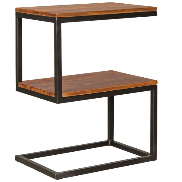 Wohnling table d'appoint AKOLA en forme de S en bois massif de sheesham / métal 45 x 60 x 30 cm, WL5.207