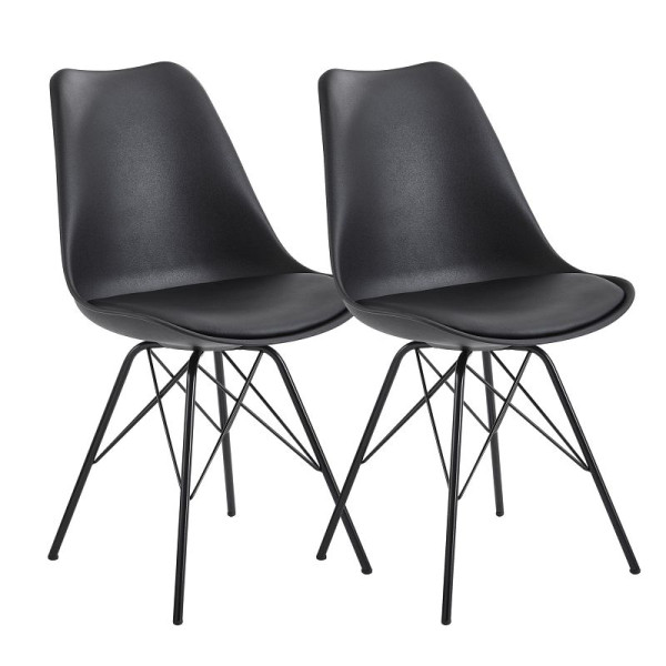 Wohnling chaise de salle à manger lot de 2 en plastique noir design scandinave, WL6.183