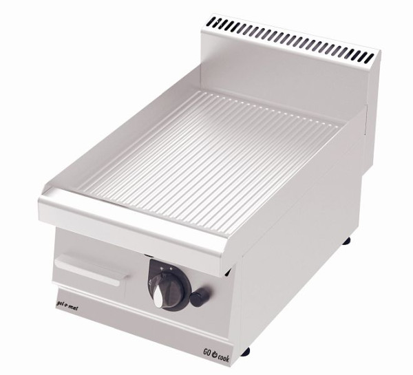 plaque de gril à gaz gel-o-mat en acier inoxydable rainuré, GO Cook 700, gaz 5,2 kW, GG4070G