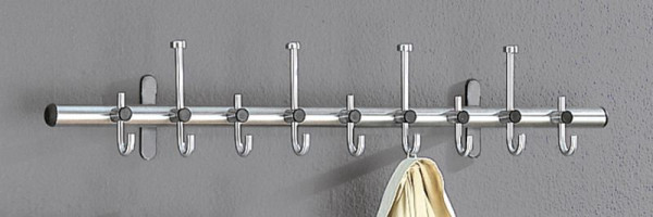 Porte-manteau mural Kerkmann Arte, 9 crochets, L 1150 x P 160 x H 180 mm, acier inoxydable, 33687081