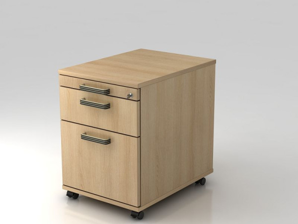 Conteneur roulant Hammerbacher 58cm, 1 tiroir, 1HR, poignée barrette de verrouillage chêne, 42,8x58x59 cm, 1/3/6 HE, VAC20/E/E/SG