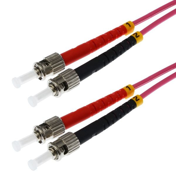 Câble patch fibre optique Helos ST/ST Duplex50/125µm OM4 violet chiné 2.0m, 126423