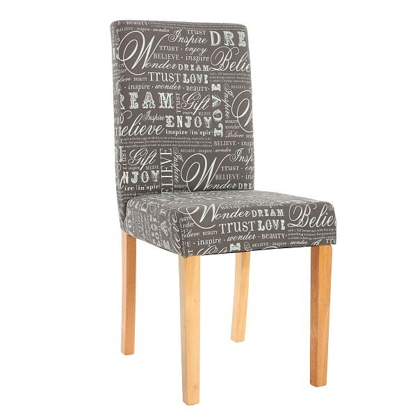 Mendler Lot de 2 chaises de salle à manger chaise de cuisine Littau, textile avec lettrage, gris, pieds clairs, 33689