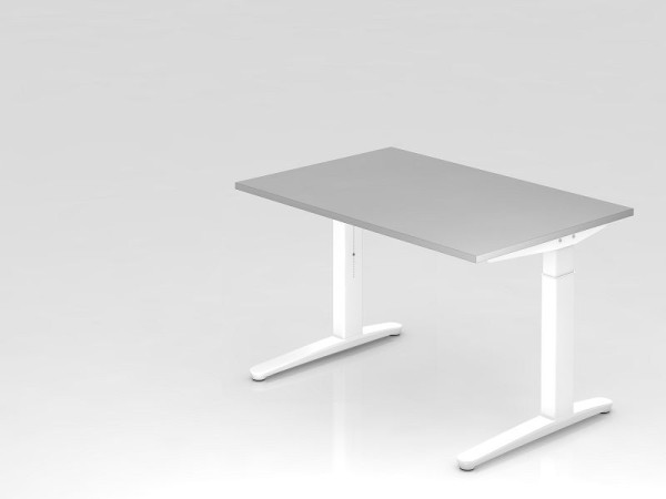 Bureau Hammerbacher pied C 120x80cm gris/blanc, coulisses en aluminium blanc, VXB12/5/WW
