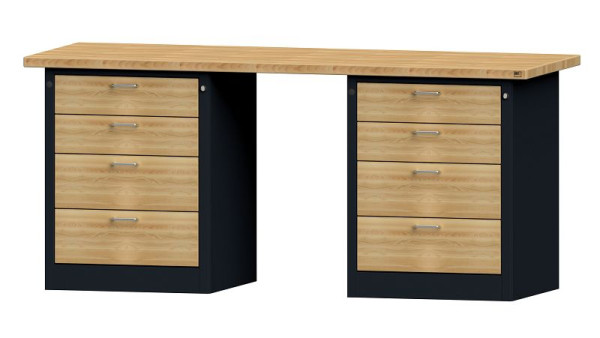 Établis ANKE Établi combiné, modèle 840 VH, 2000 x 700 x 890 mm, RAL 7016/hêtre, BMP 40 mm, 420.181