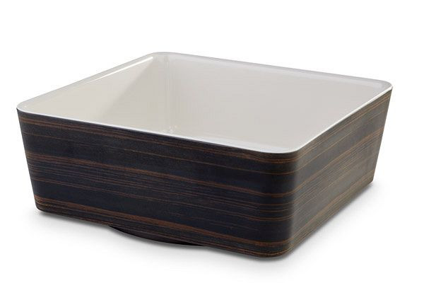 Bol APS -APS PLUS-, 24 x 24 cm, hauteur: 9 cm, mélamine, crème, extérieur décor bois chêne foncé, intérieur brillant, extérieur mat, 15217