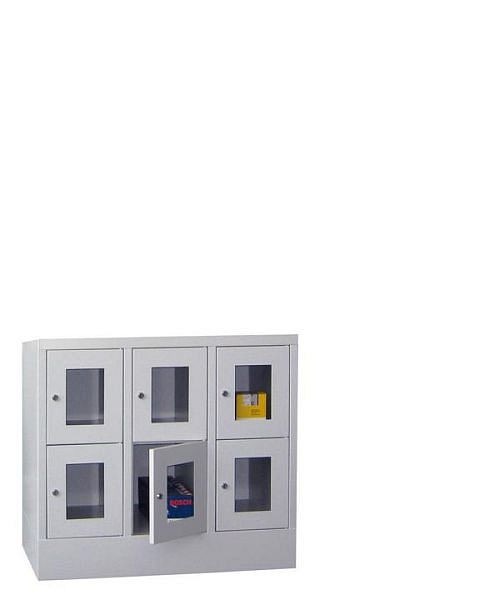 Armoire vestiaire Pavoy avec base 855/500/900, 3l x 2h, serrure à cylindre, largeur de compartiment 300, hublot, 61213-323-091-910905