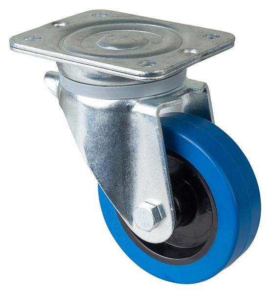 Roulette robuste BS Rolls, largeur de roue 45 mm, Ø roue 125 mm, capacité de charge 140 kg, bandages élastiques bleus, corps de roue en plastique, roulement à rouleaux, N100.B61.125