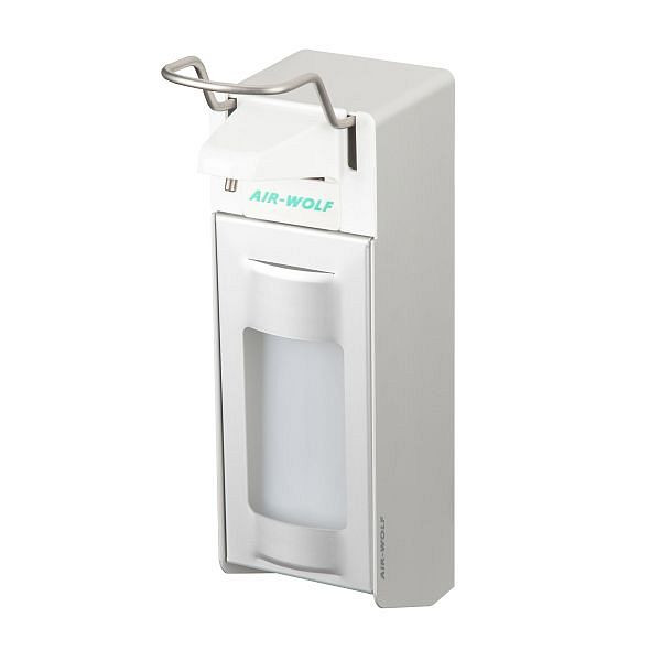 Distributeur de désinfectant et de savon Air Wolf, série Omicron II, H x L x P : 330 x 95 x 168 mm, aluminium anodisé, plastique WH, 35-451