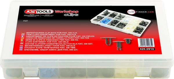 Jeu de clips de fixation KS Tools pour Fiat, 308 pièces, 420.0910