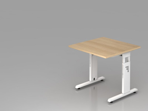 Bureau Hammerbacher pied C 80x80cm chêne/blanc, hauteur de travail 65-85 cm, VOS08/E/W