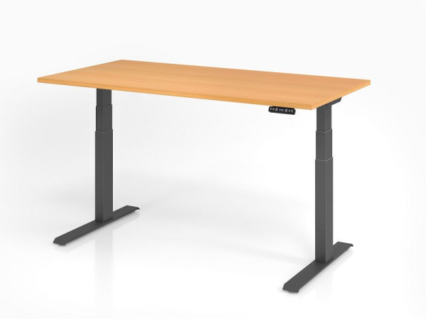 Bureau Hammerbacher XDKB16, 160 x 80 cm, plateau : hêtre, épaisseur 25 mm, chant épais en ABS, forme rectangulaire, graphite, VXDKB16/6/G