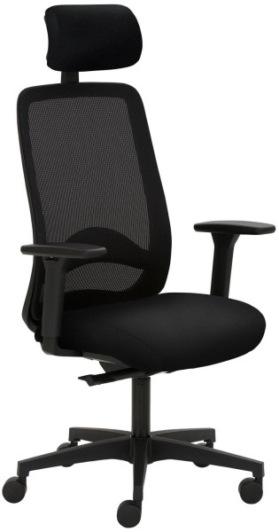 Mayer Sitzmöbel chaise pivotante, piètement en plastique, accoudoirs 3D, appui-tête rembourré, réglage de la profondeur d'assise, noir, tissu, 2228_AV3D_KS_SYM++_30617