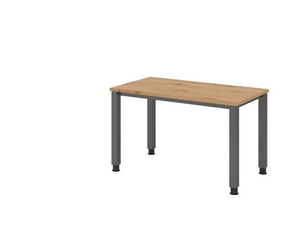 Bureau Hammerbacher QS612, 120 x 67 cm, plateau : chêne noueux, épaisseur 25 mm, structure à 4 pieds en graphite (similaire à RAL 7012), hauteur de travail 68,5-81 cm, VQS612/R/G