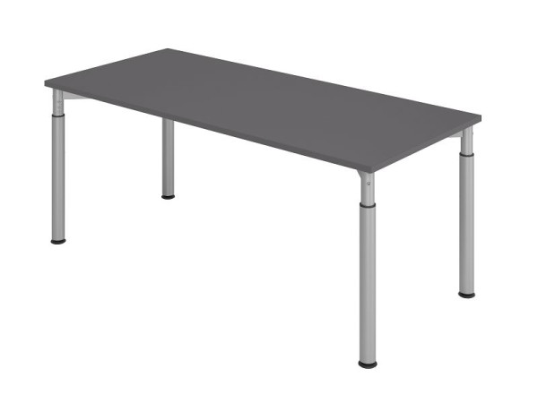 Bureau Hammerbacher YS19, 180 x 80 cm, plateau : graphite, épaisseur 25 mm, chant épais en ABS, forme rectangulaire, argent, VYS19/G/S