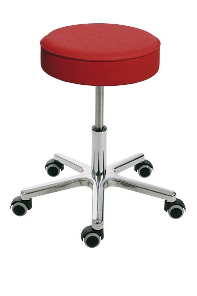 Tabouret Lotz, assise en similicuir rouge feu, hauteur d'assise 540-720mm, base en aluminium, roulettes, 3861.1.04