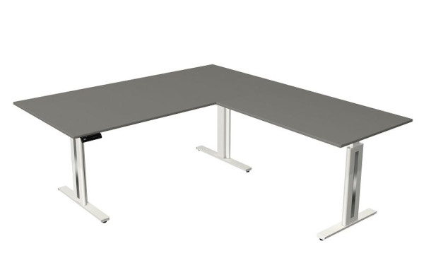 Table assis/debout Kerkmann Move 3 Fresh, L 2000 x P 1000 mm, avec élément rapporté 1200 x 800 mm, réglable en hauteur électriquement de 720 à 1200 mm, graphite, 10187012