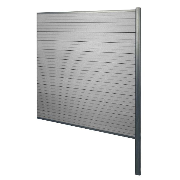 Mendler Brise-vue WPC Sarthe, clôture pare-vent, poteau aluminium à bétonner, élément d'extension, 185cm gris, 76243+3x76231+76234+76258