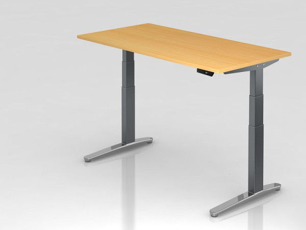 Bureau assis-debout électrique Hammerbacher 160x80cm hêtre/graphite, poli, forme rectangulaire, VXBHM16/6/GC