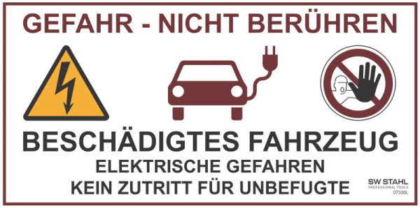 Etiquette adhésive acier SW pour véhicules électriques accidentés, 07330L