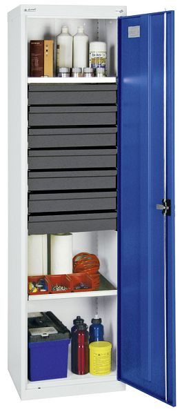armoire à outils et matériel série 3000, 7035/5010, 7 tiroirs 100 mm, 2 étagères, 3005274