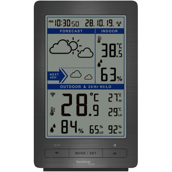 Station météo Technoline, radio-réveil DCF-77 avec possibilité de réglage manuel, dimensions : 94 x 154 x 46 mm, WS 9485