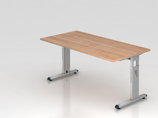Bureau Hammerbacher pied C 160x80cm noyer/argent, hauteur de travail 65-85 cm, VOS16/N/S