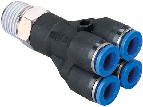 temporisateur B-YEK2-4-1/8-KU, raccord à visser en Y conique avec filetage revêtu de PTFE, tuyau Ø : 4 mm, filetage : 1/8", UE : 10 pièces, 03180330
