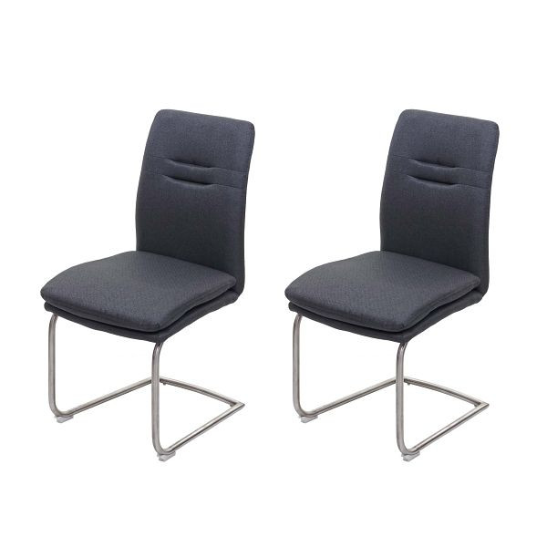 Mendler ensemble de 2 chaises de salle à manger HWC-H70, chaise de cuisine en porte-à-faux, tissu/textile acier inoxydable brossé, gris foncé, 73931