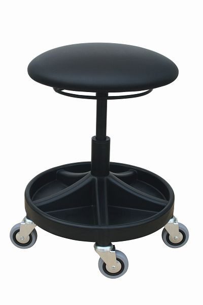 Lotz Tabouret pivotant universel Tabouret de travail avec système de rangement pour outils, assise en similicuir noir, en forme de champignon, hauteur d'assise 490-620 mm, 3528.17