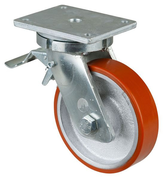 Roulettes BS Roulette robuste avec roue/blocage, largeur 50 mm, Ø200 mm, jusqu'à 1000 kg, polyuréthane coulé 95 Shore A, corps moulé, roulements à billes, RR120.C10.201